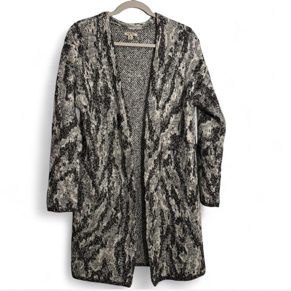Lucky Brand Medium Black and Gray Cozy Open Front Cardigan